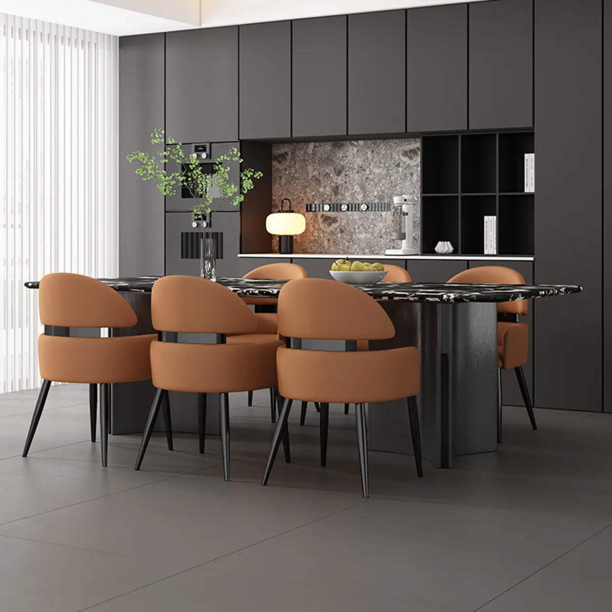 Modern Leather Upholstered Dining Chairs With Arms Image - 4