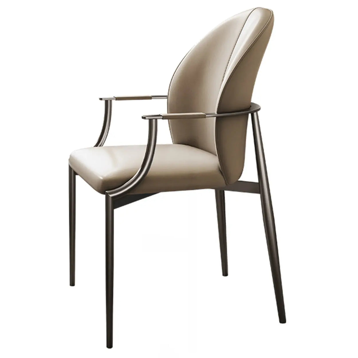Modern Leather Upholstered Ergonomic Back Arm Dining Chair Image - 3