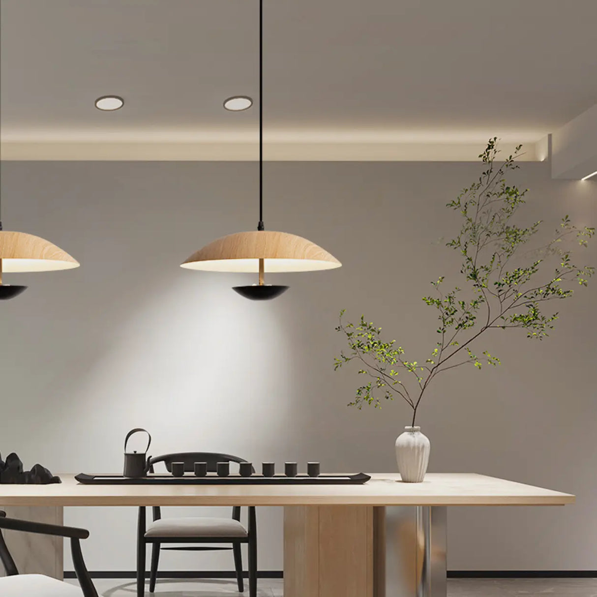 Modern Led String Pendant Light Wood and Black Image - 7