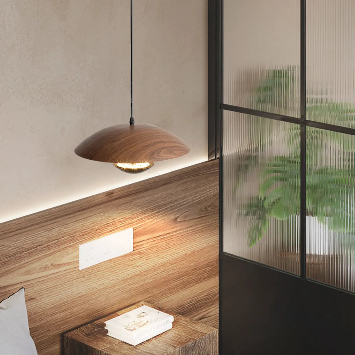 Modern Led String Pendant Light Wood and Black Image - 8