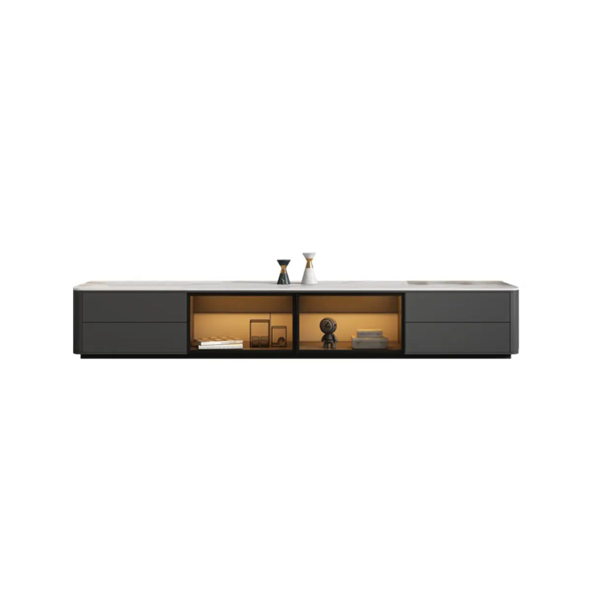 Modern LED TV Stand with Drawers and Glass Cabinet Doors Image - 3