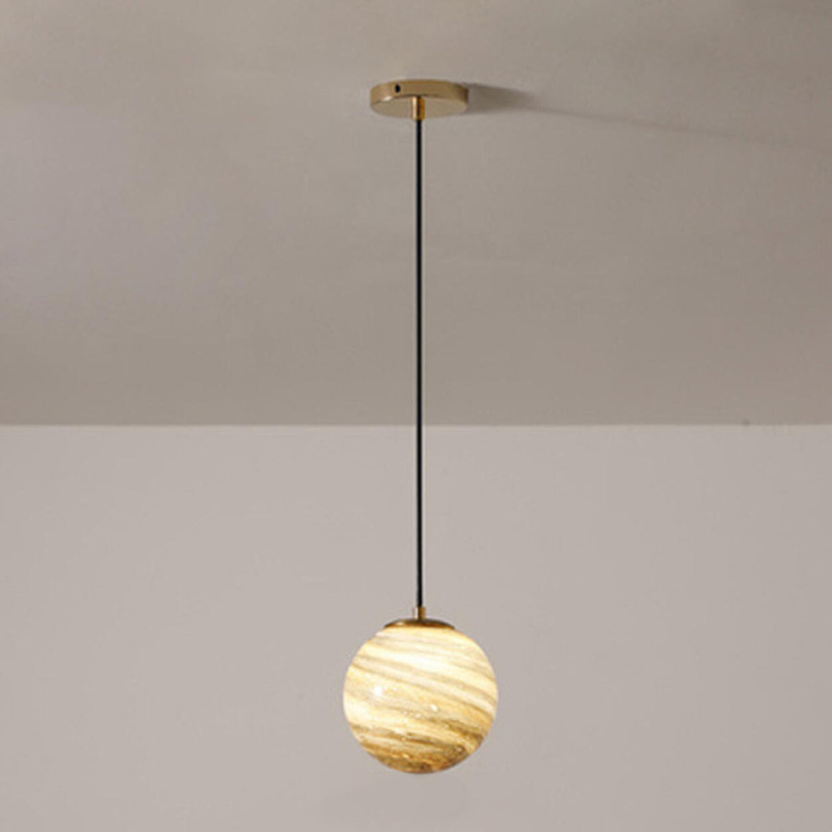 Modern Lemon Color Globe Planet Glass Pendant Light Image - 9