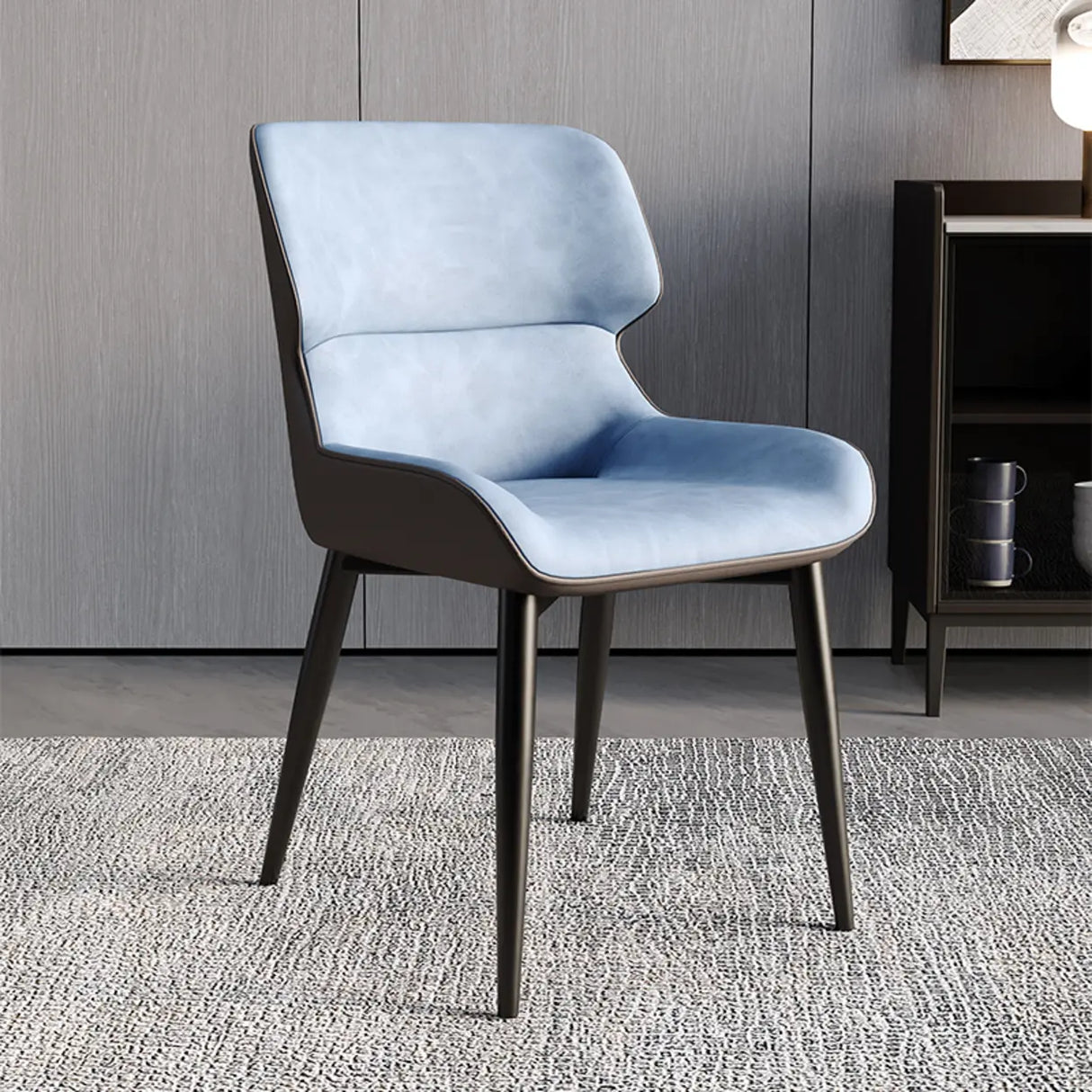 Modern Letaher Cushioned Upholstered Wingback Dining Chair Image - 9