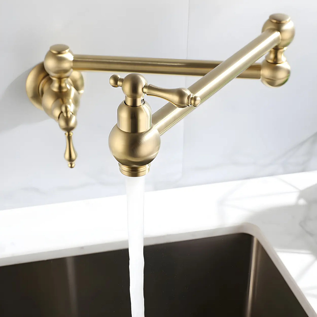 Modern Lever Handles Wall Mount Pot Filler Faucets Image - 4