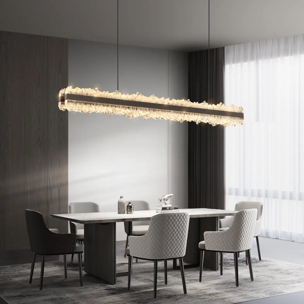 Modern Linear Crystal Chandelier for Dining Room Decor Image - 1