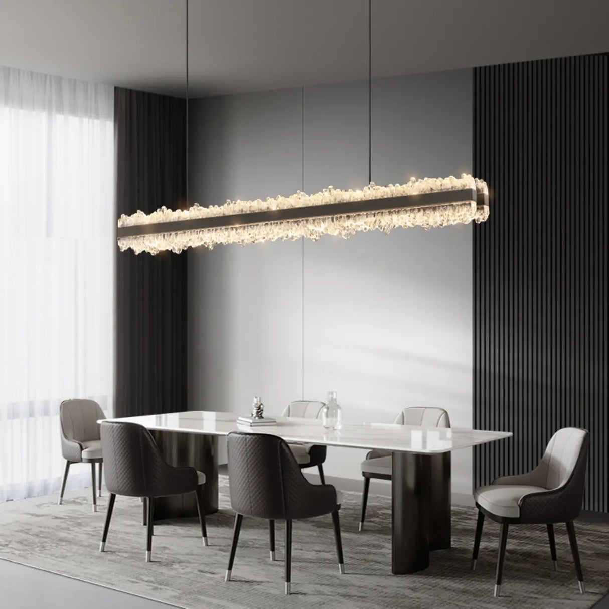 Modern Linear Crystal Chandelier for Dining Room Decor Image - 4