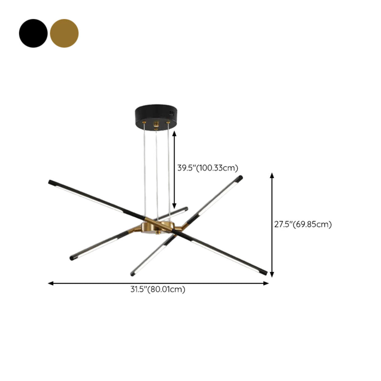 Modern Linear Gold LED Chandelier, Adjustable Height