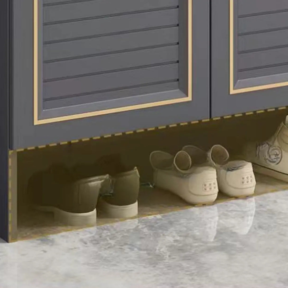 Modern Louver Wooden Entryway Gray Spacious Shoe Cabinet Image - 11