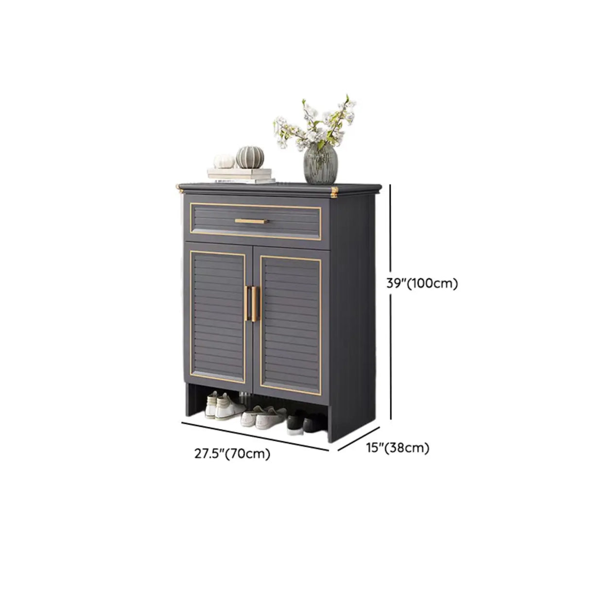 Modern Louver Wooden Entryway Gray Spacious Shoe Cabinet Image - 20