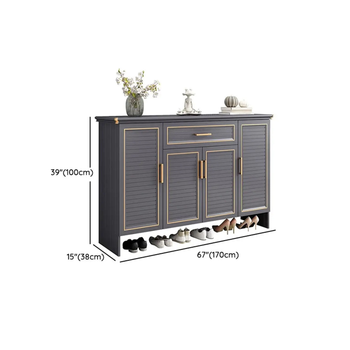 Modern Louver Wooden Entryway Gray Spacious Shoe Cabinet Image - 27