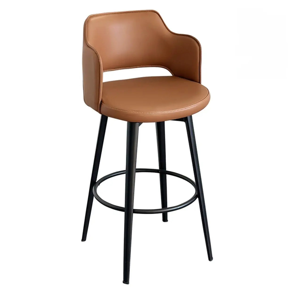 Modern Low Back Leather Counter Height Bar Stool with Footrest Image - 13