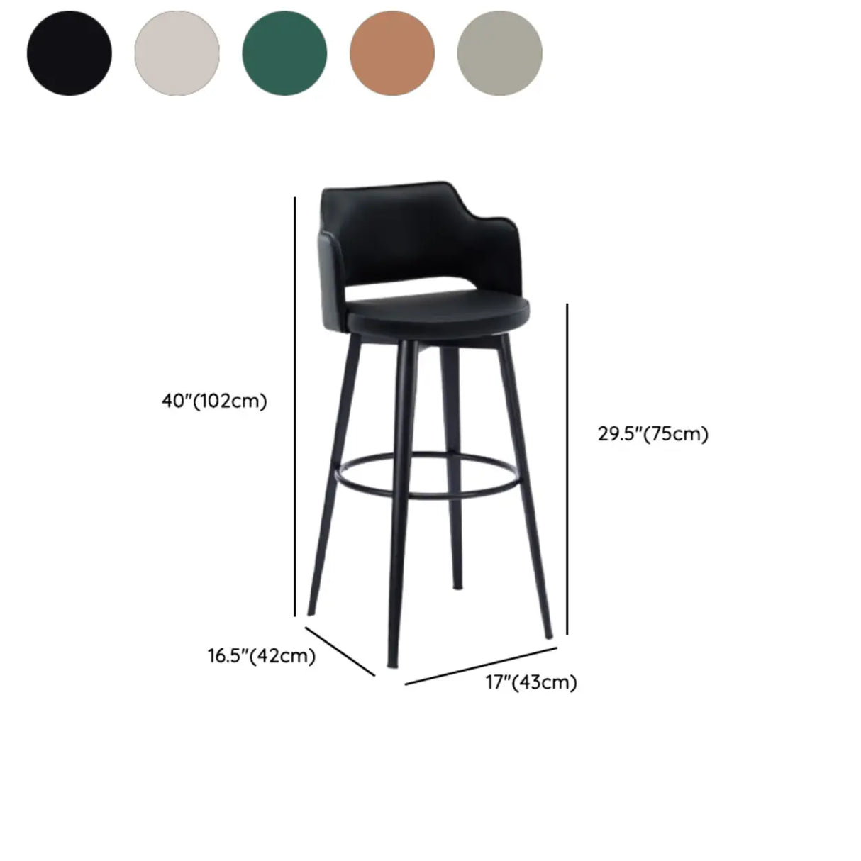 Modern Low Back Leather Counter Height Bar Stool with Footrest Image - 17