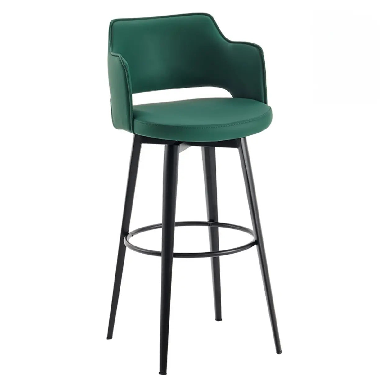Modern Low Back Leather Counter Height Bar Stool with Footrest Image - 3