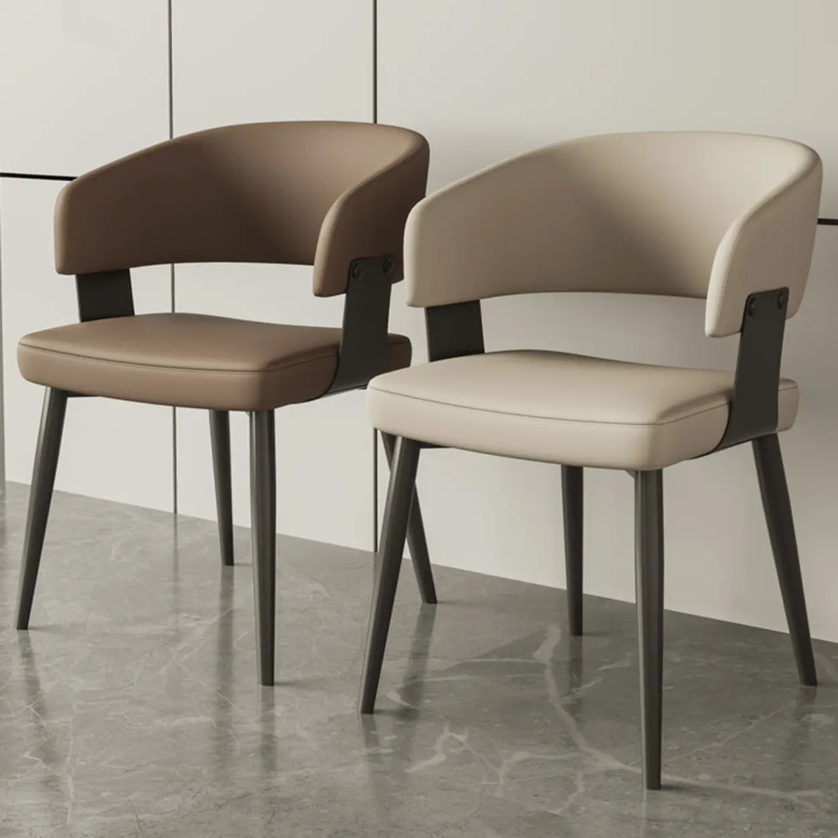 Modern Low Back Leather Dining Chair with Metal Legs Image - 1