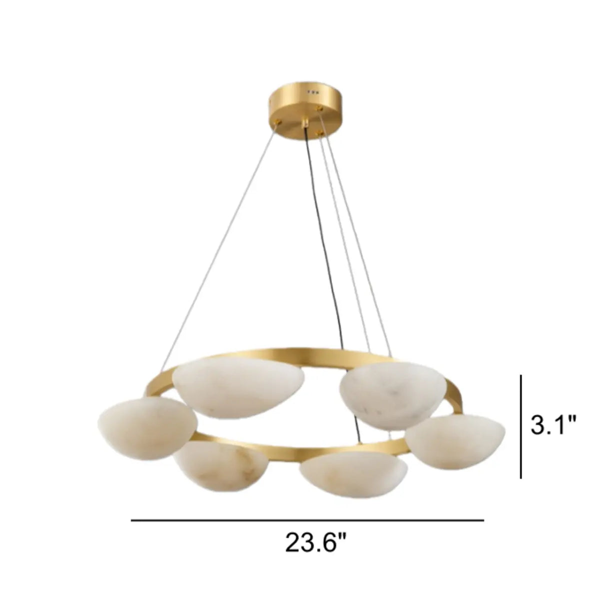 Modern Luxury Brass Circular Alabaster Hanging Chandelier