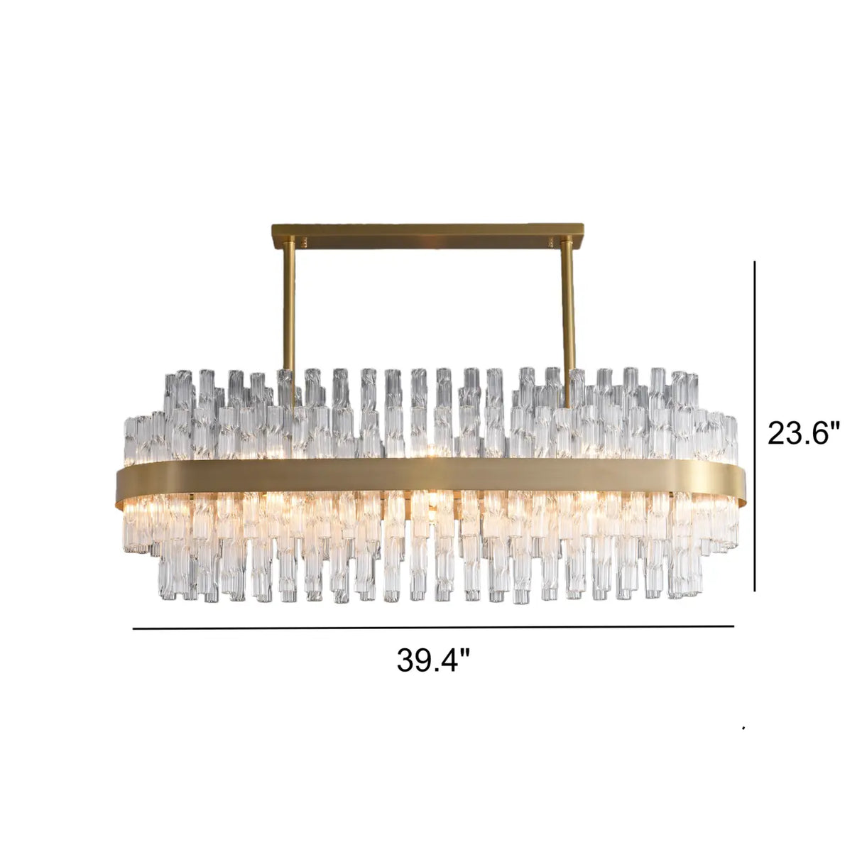 Modern Luxury Brass Clear Glass Rod Oval Island Light Chandelier