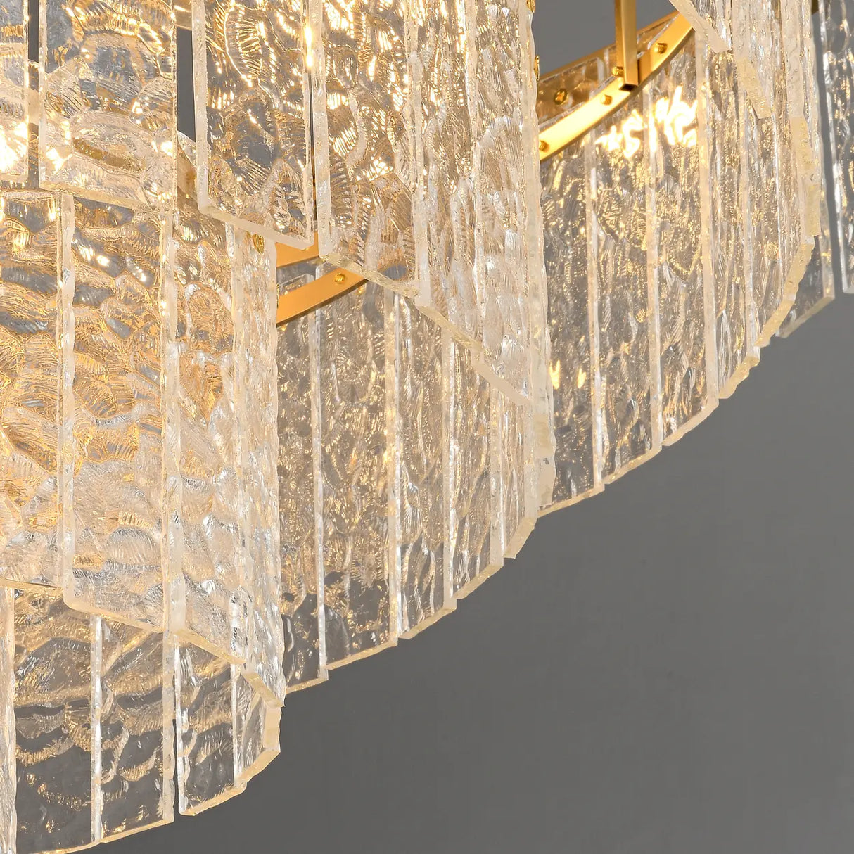 Modern Luxury Brass Downrod Tierd Glass Chandelier Image - 5