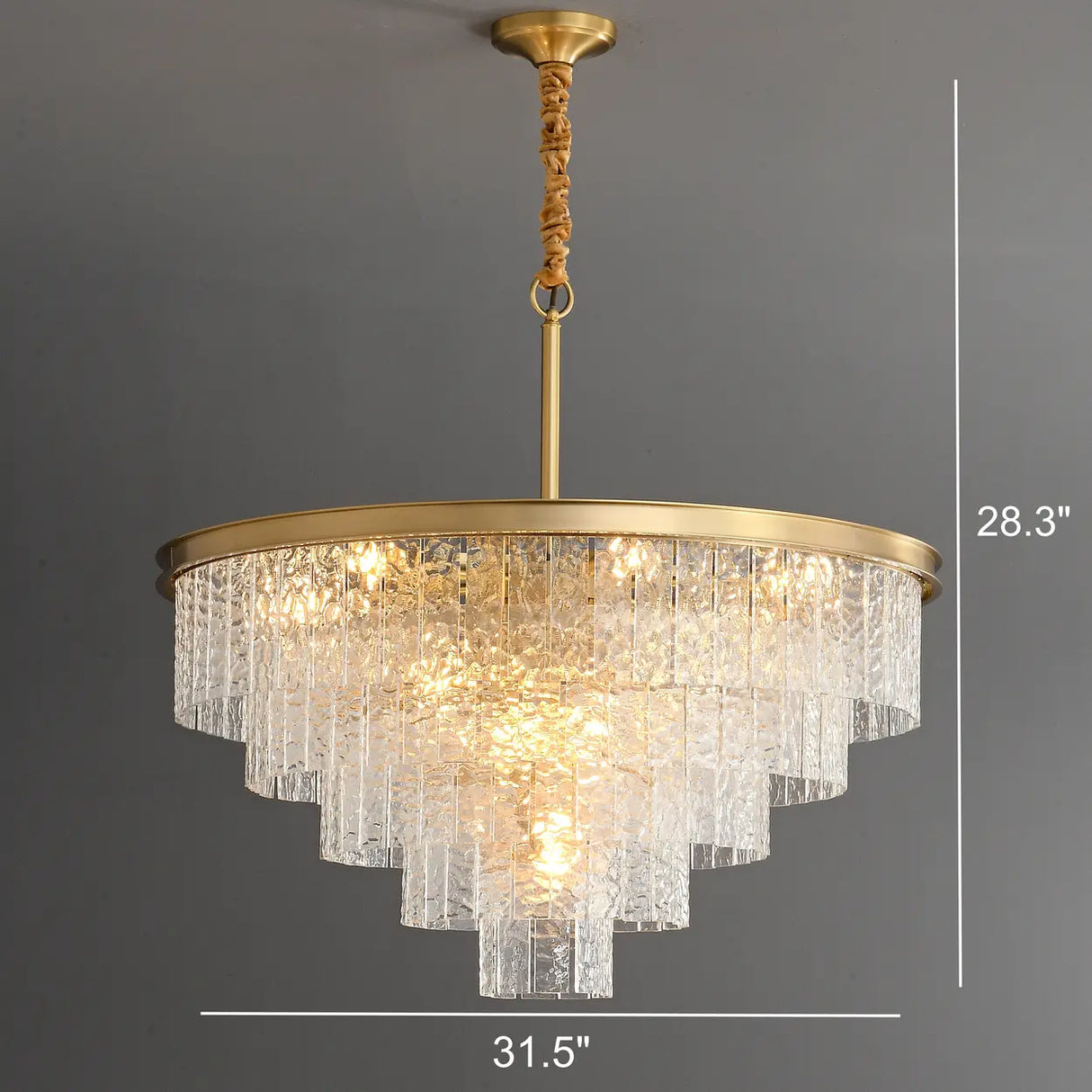 Modern Luxury Brass Downrod Tierd Glass Chandelier Image - 8