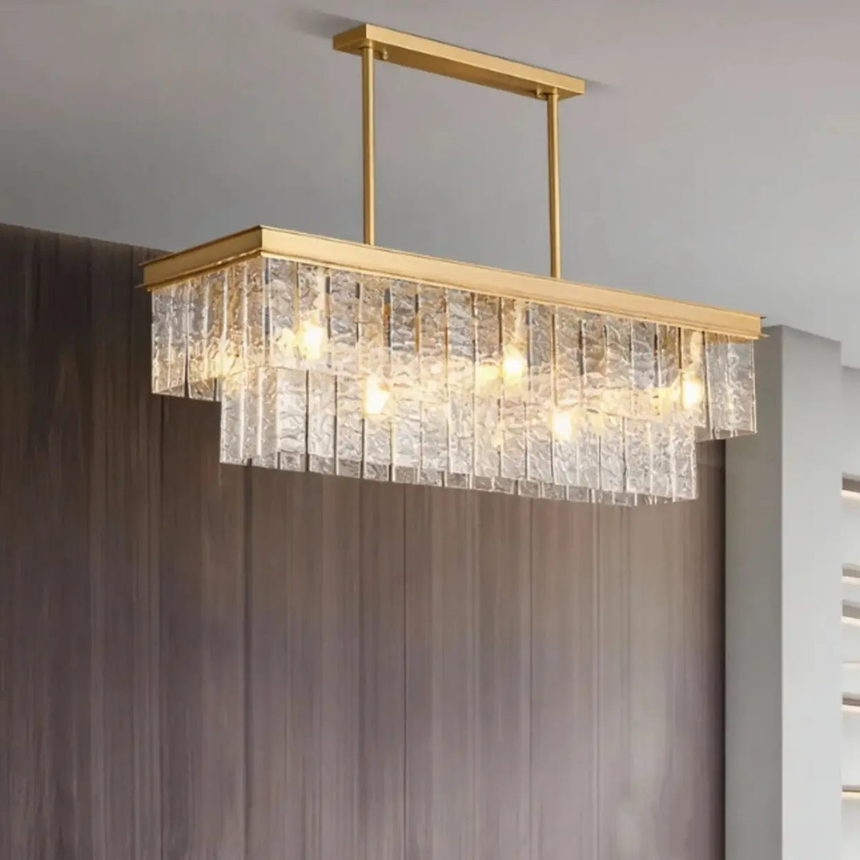 Modern Luxury Brass Glass Rectangular 2-Tier Island Lights Image - 1