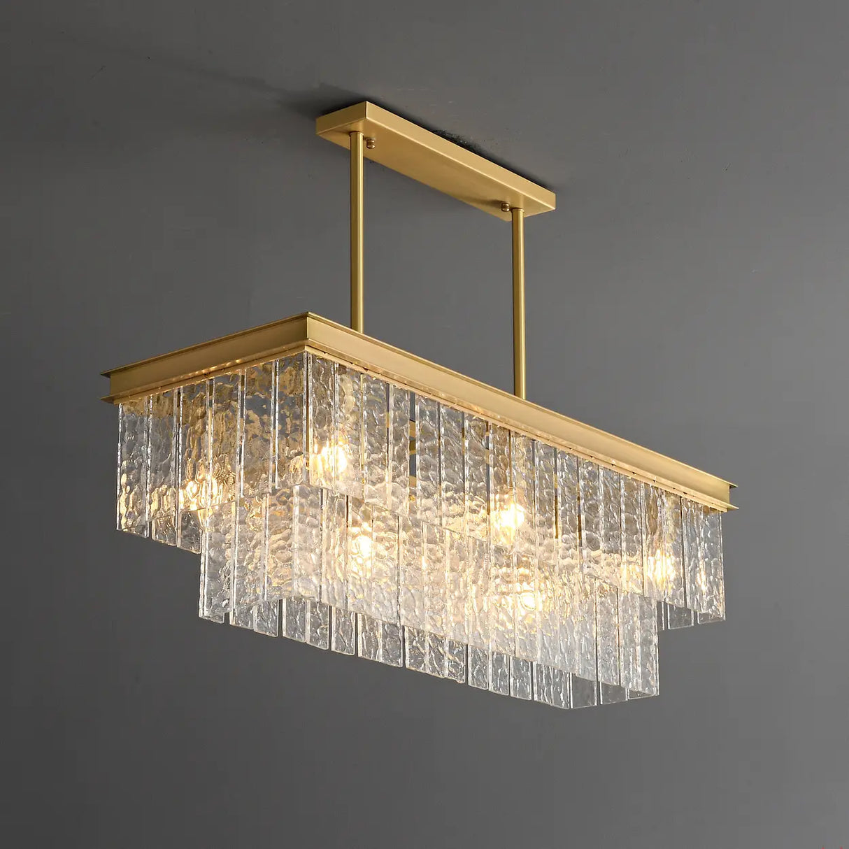Modern Luxury Brass Glass Rectangular 2-Tier Island Lights Image - 4
