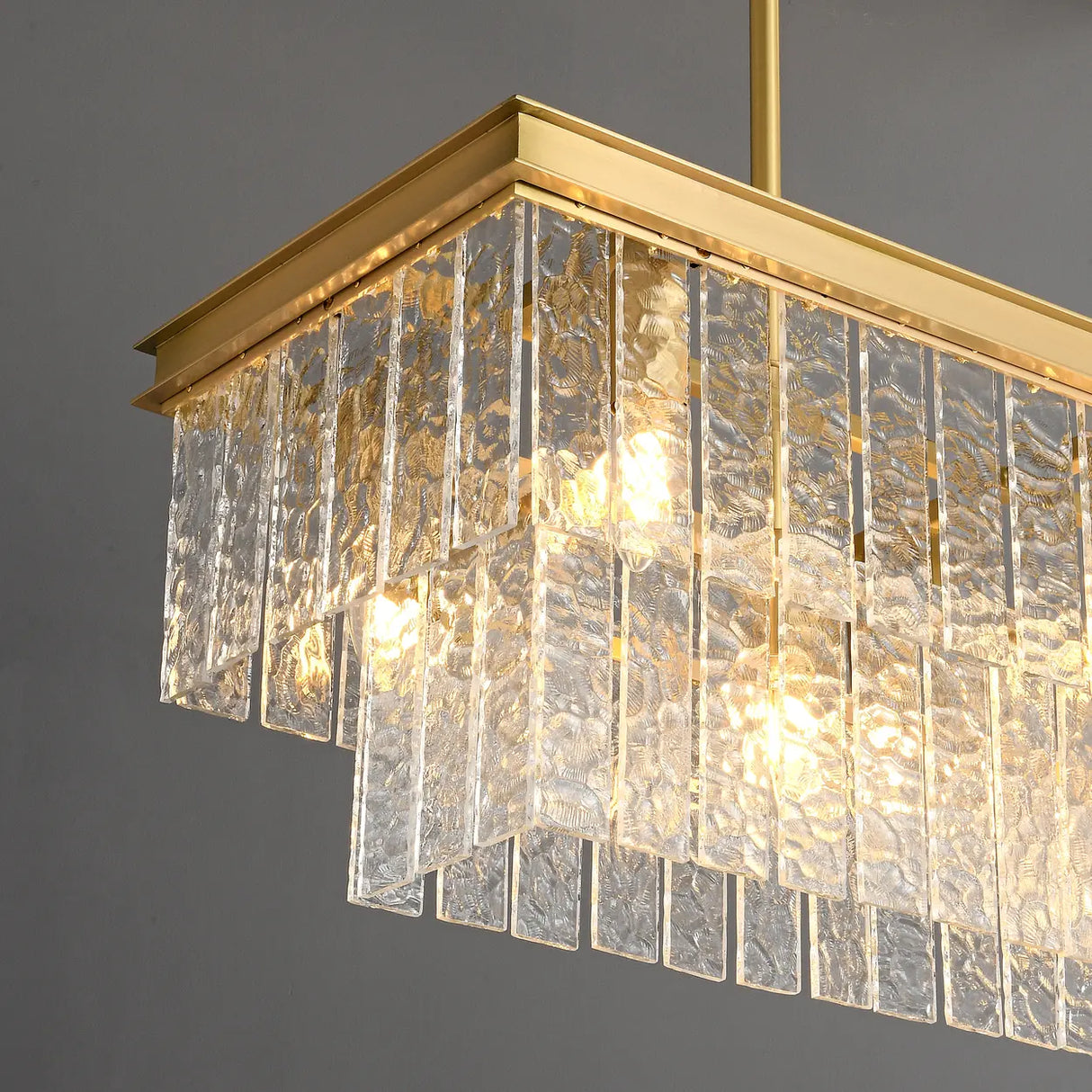 Modern Luxury Brass Glass Rectangular 2-Tier Island Lights Image - 5