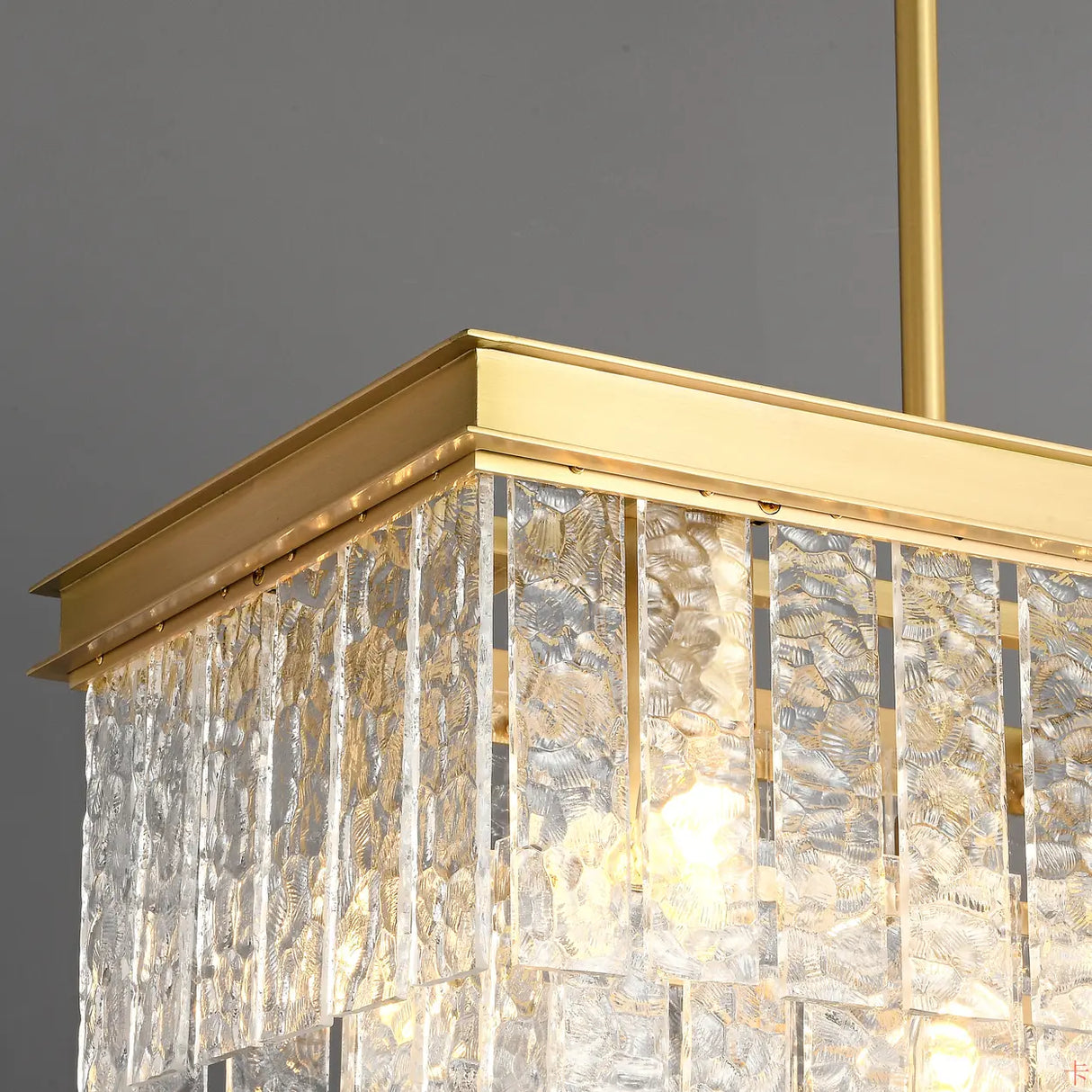 Modern Luxury Brass Glass Rectangular 2-Tier Island Lights Image - 6