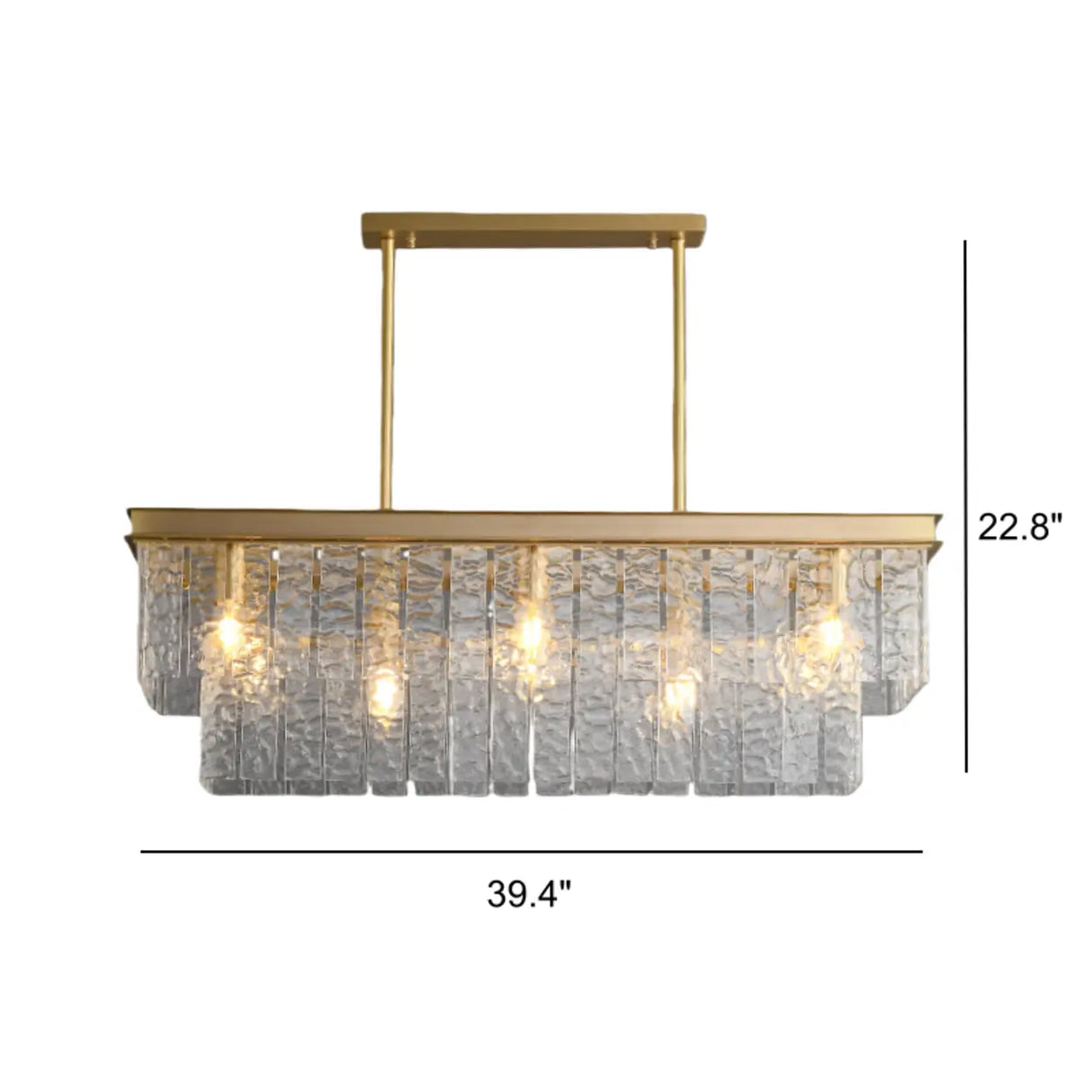 Modern Luxury Brass Glass Rectangular 2-Tier Island Lights Image - 8