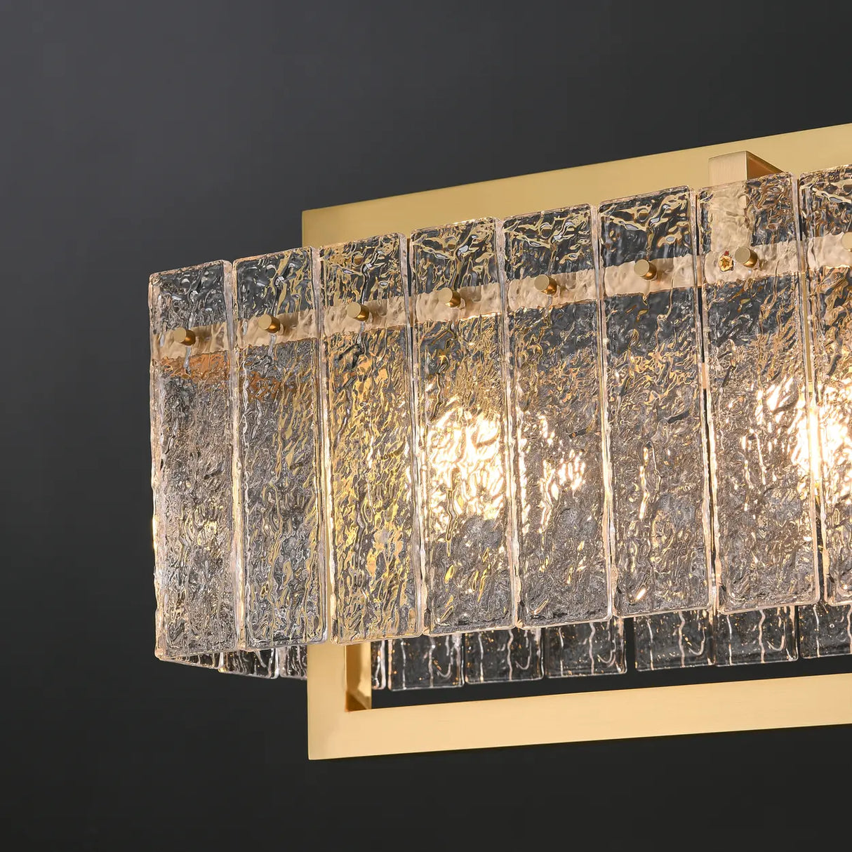 Modern Luxury Brass Rectangle Clear Textured Glass Island Light Image - 5