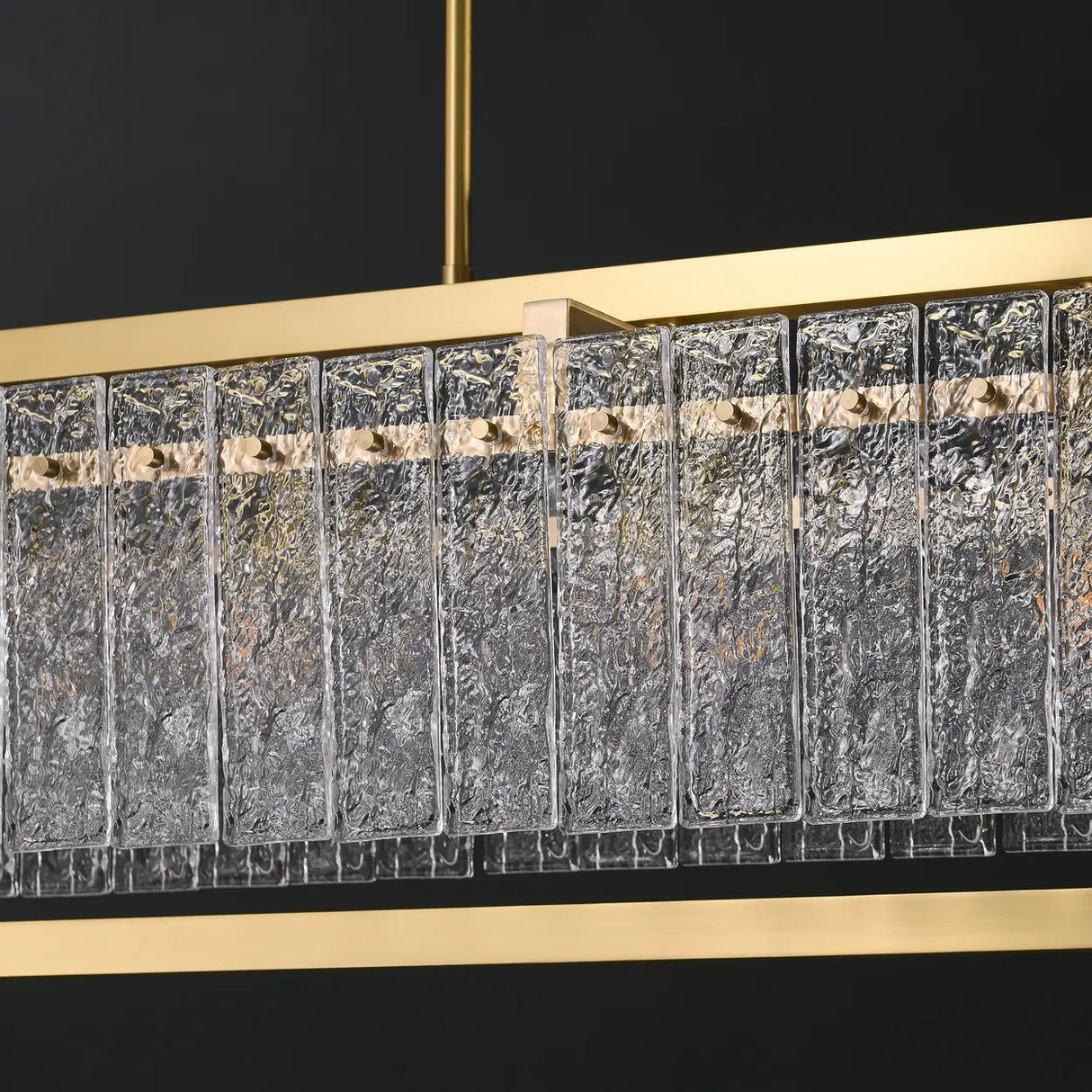 Modern Luxury Brass Rectangle Clear Textured Glass Island Light Image - 6