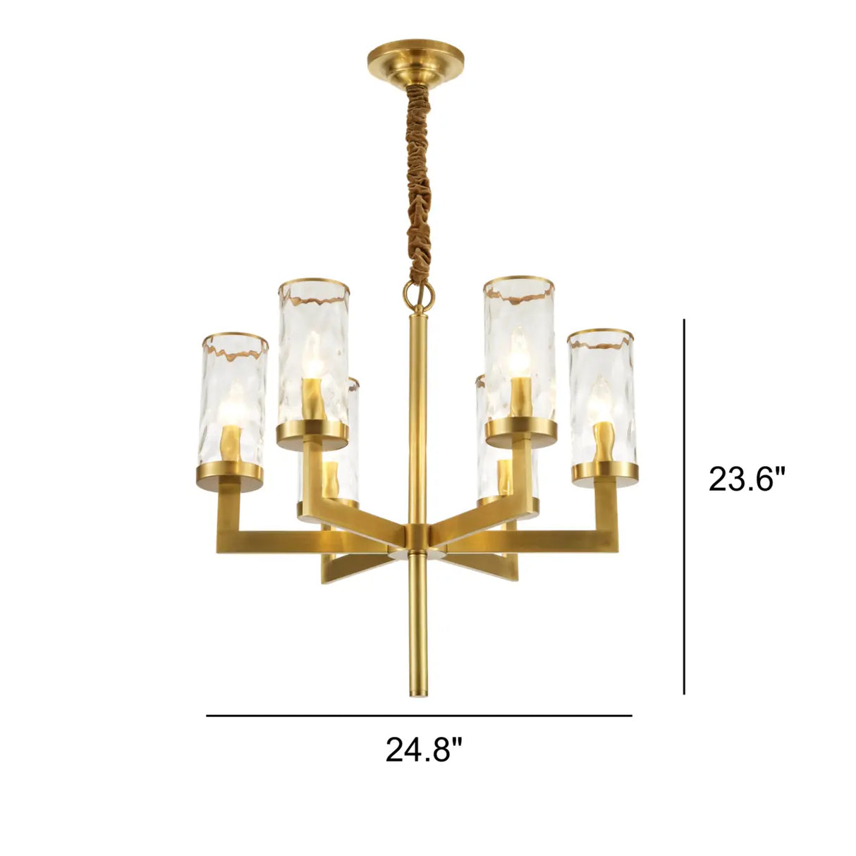 Modern Luxury Brass Textured Glass Cylinder Branch Chandelier