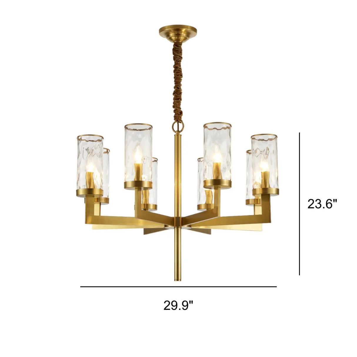 Modern Luxury Brass Textured Glass Cylinder Branch Chandelier Image - 13