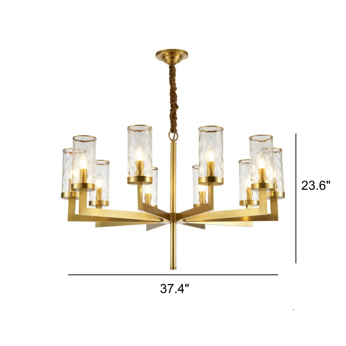 Modern Luxury Brass Textured Glass Cylinder Branch Chandelier Image - 14