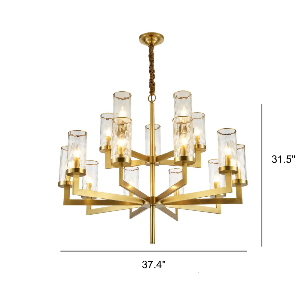 Modern Luxury Brass Textured Glass Cylinder Branch Chandelier Image - 15
