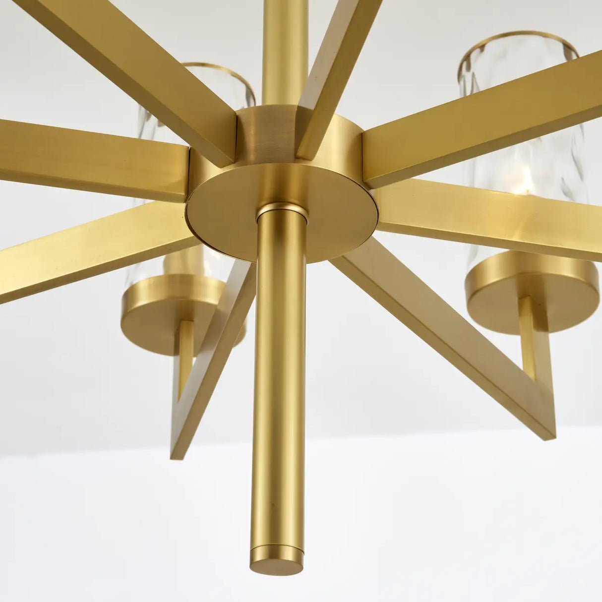 Modern Luxury Brass Textured Glass Cylinder Branch Chandelier Image - 6