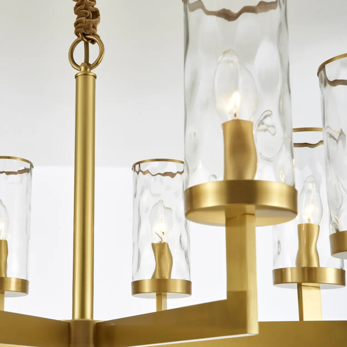 Modern Luxury Brass Textured Glass Cylinder Branch Chandelier Image - 7