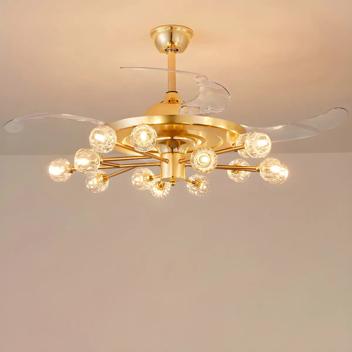 Modern Luxury Crystal Sputnik Chandelier Fan with Light Image - 10