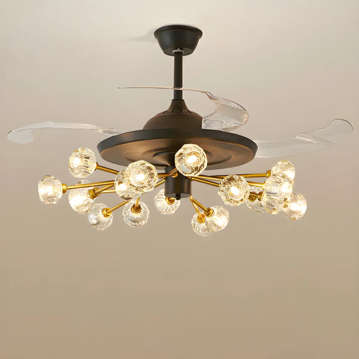 Modern Luxury Crystal Sputnik Chandelier Fan with Light Image - 11