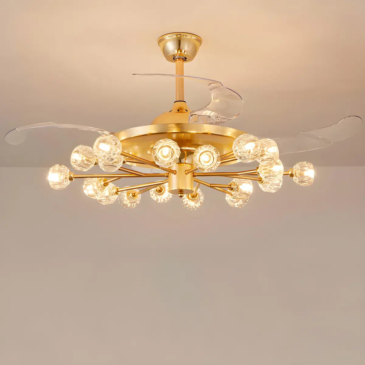 Modern Luxury Crystal Sputnik Chandelier Fan with Light Image - 12
