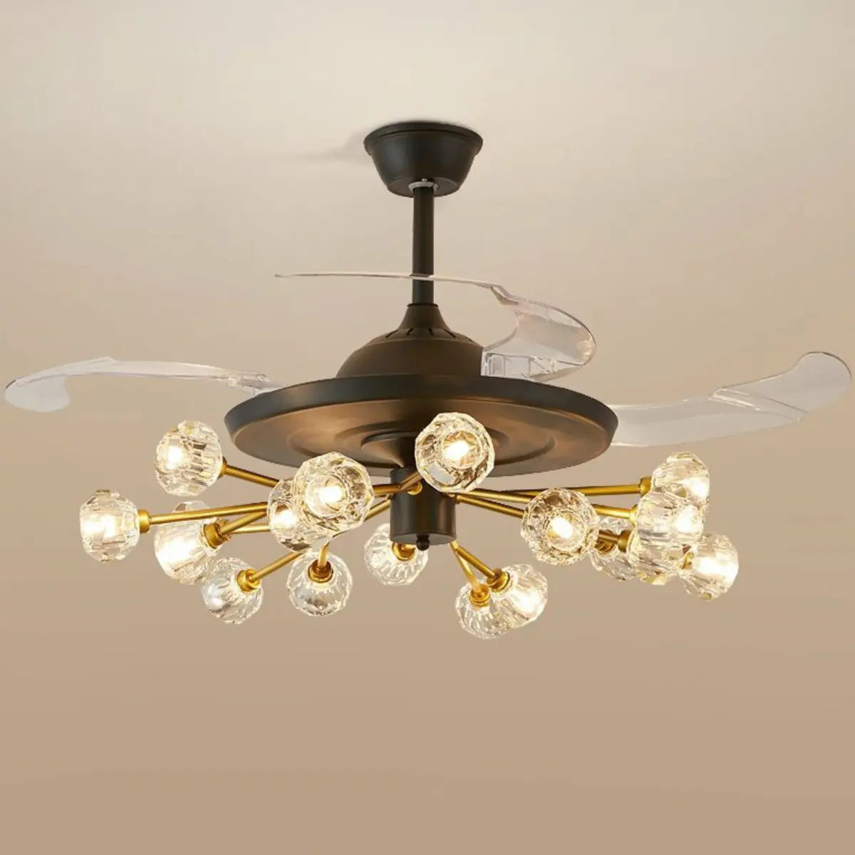 Modern Luxury Crystal Sputnik Chandelier Fan with Light Image - 14