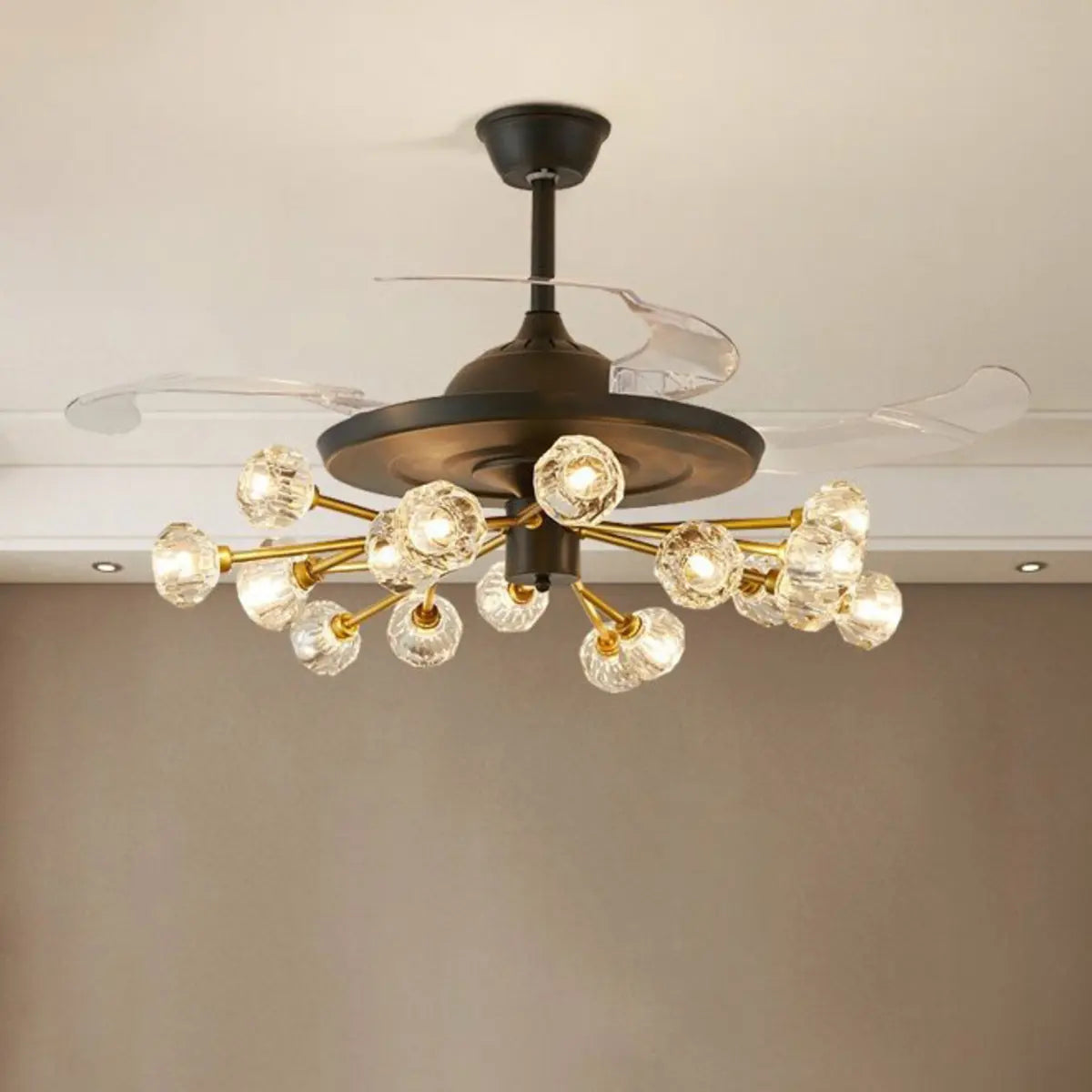 Modern Luxury Crystal Sputnik Chandelier Fan with Light Image - 17