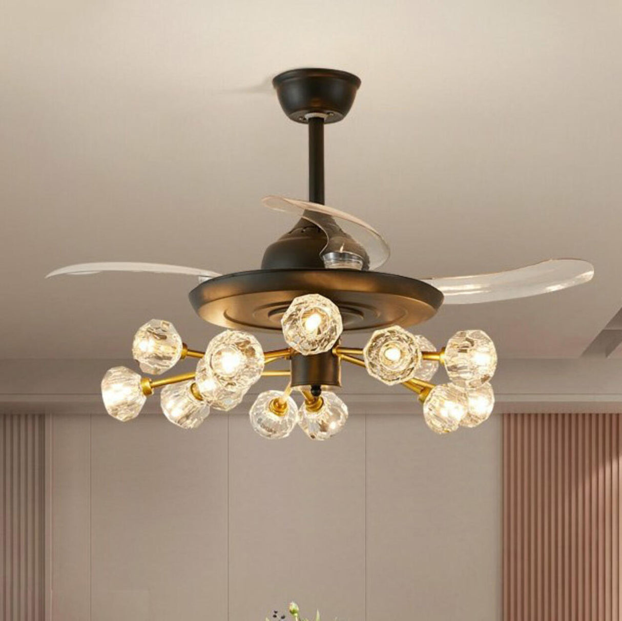 Modern Luxury Crystal Sputnik Chandelier Fan with Light Image - 19