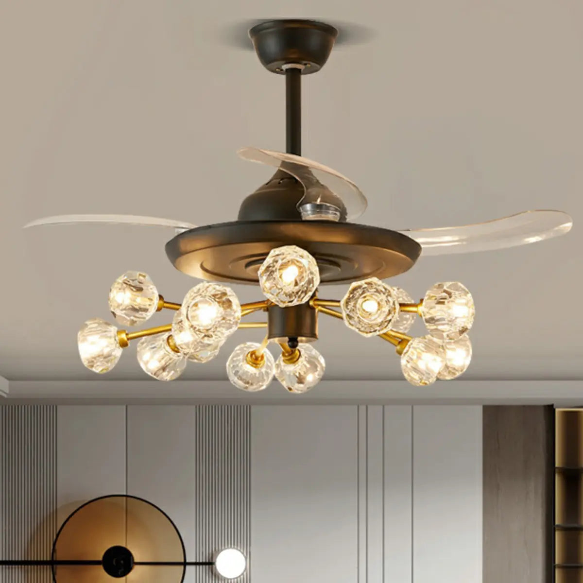 Modern Luxury Crystal Sputnik Chandelier Fan with Light Image - 3