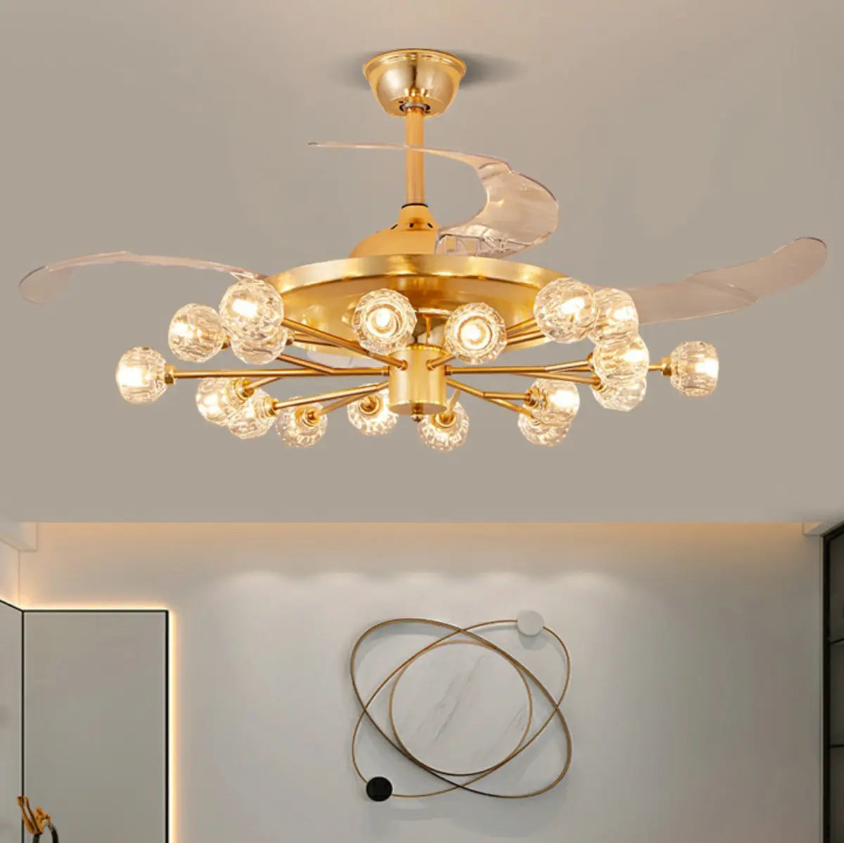 Modern Luxury Crystal Sputnik Chandelier Fan with Light Image - 4