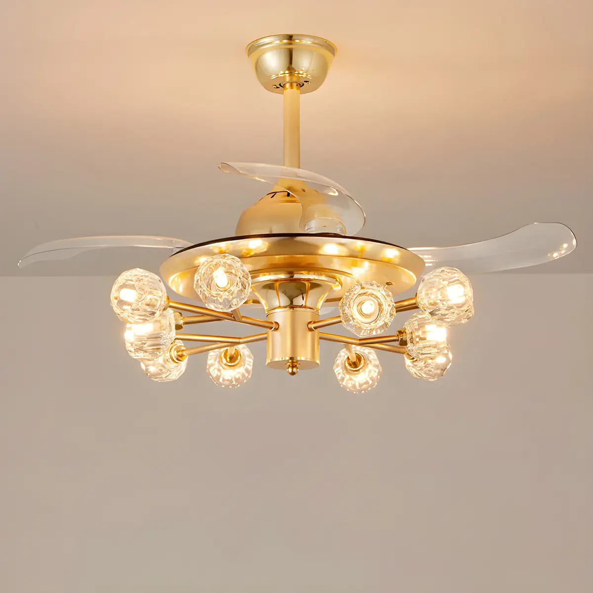 Modern Luxury Crystal Sputnik Chandelier Fan with Light Image - 5