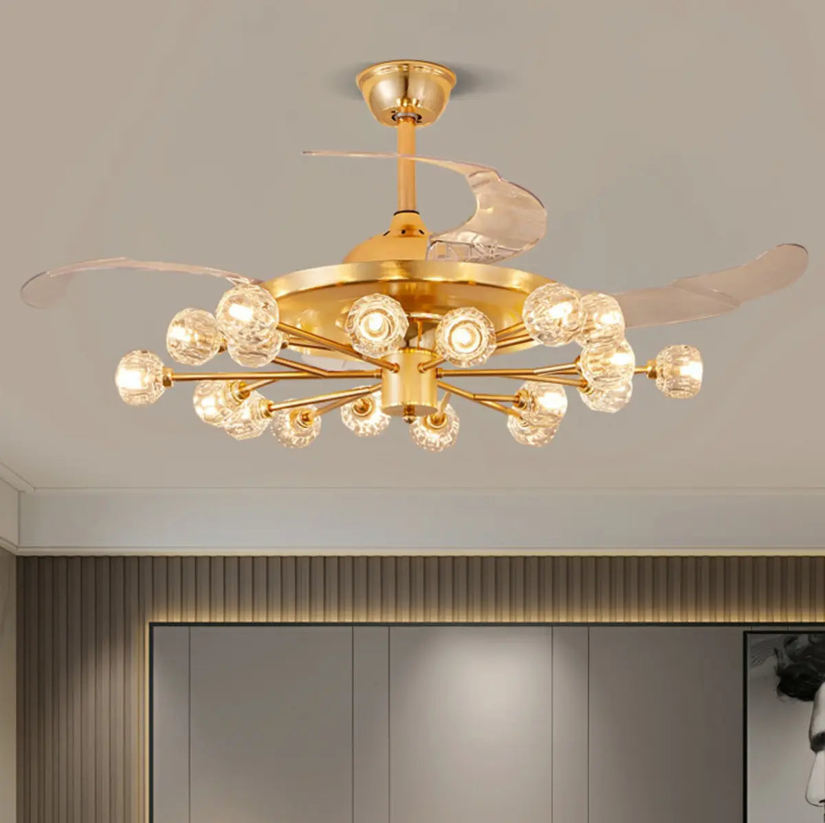Modern Luxury Crystal Sputnik Chandelier Fan with Light Image - 6