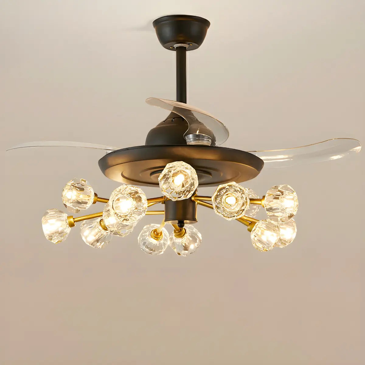 Modern Luxury Crystal Sputnik Chandelier Fan with Light Image - 9