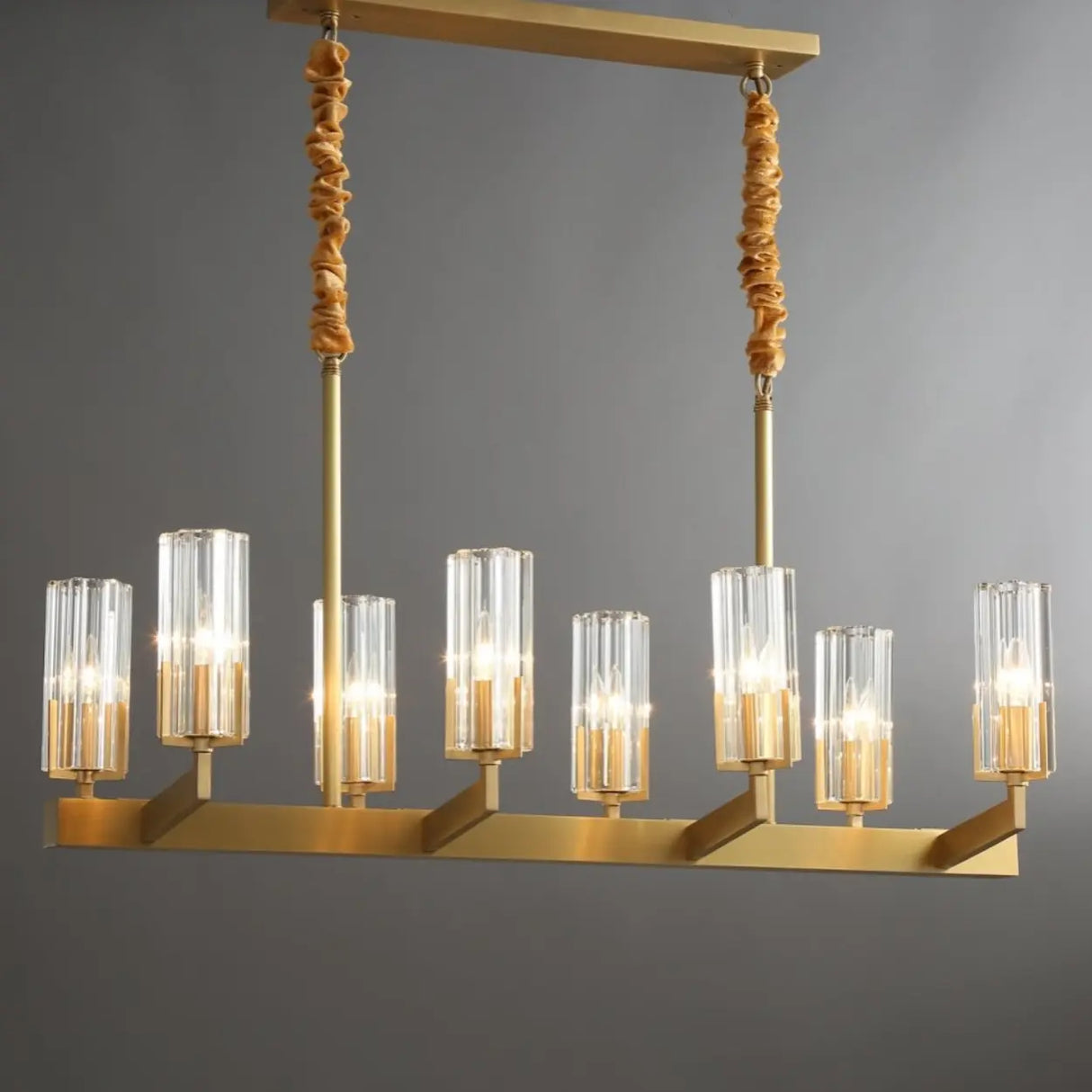 Modern Luxury Linear Gold 8-Light Crystal Glass Island Light Image - 1
