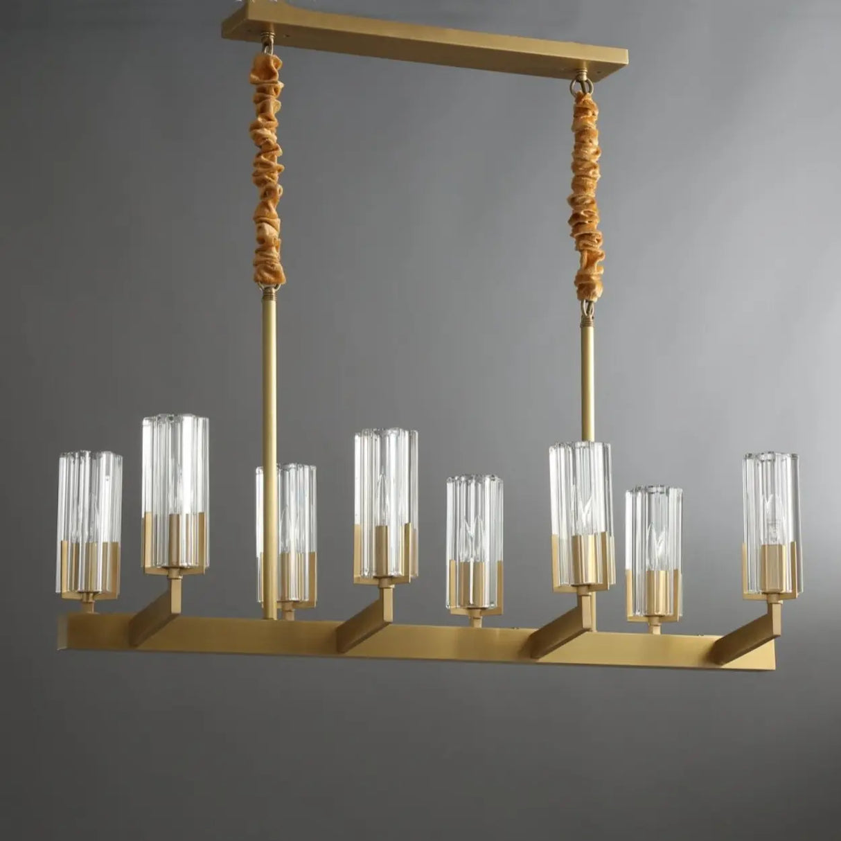 Modern Luxury Linear Gold 8-Light Crystal Glass Island Light Image - 2