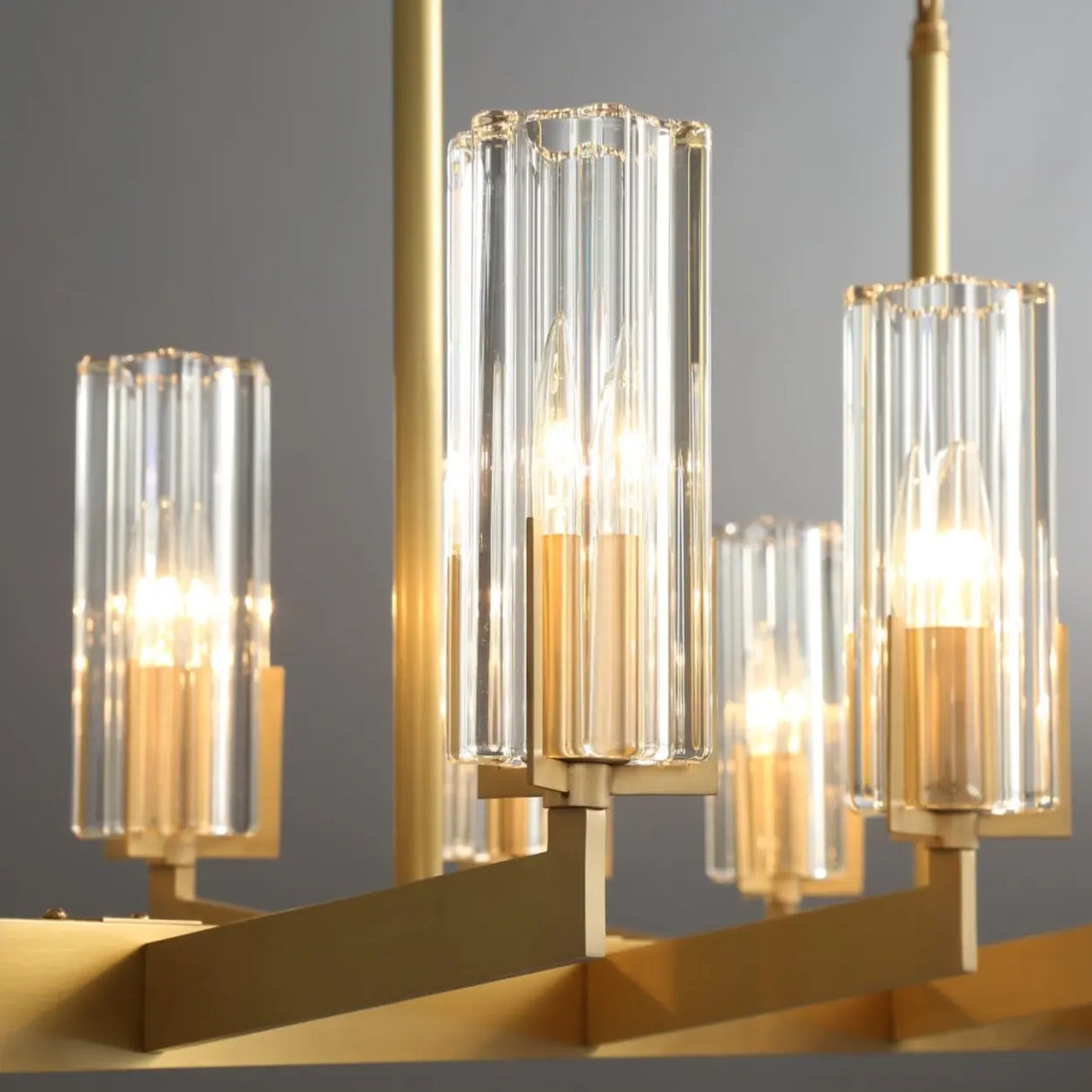 Modern Luxury Linear Gold 8-Light Crystal Glass Island Light Image - 4