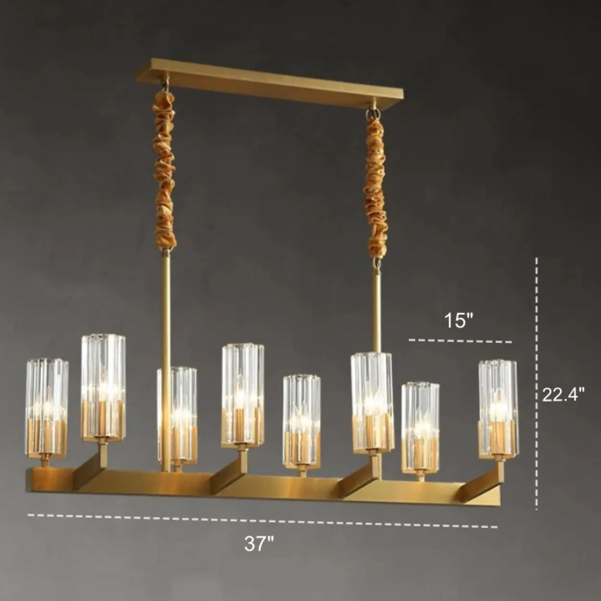 Modern Luxury Linear Gold 8-Light Crystal Glass Island Light